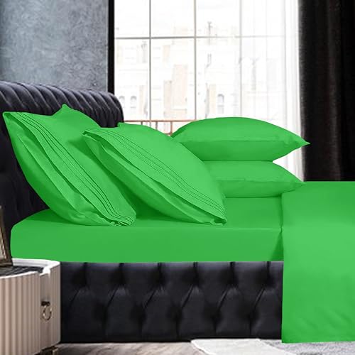 Image of Mocassi Cali King Sheet Set- Luxury Hotel 1800 Premier Bedding Sheets & Pillowcases- Ultra Soft Breathable & Cooling Bed Sheets- Deep Pocket - Wrinkle Resistant- 6 Piece Set - Cali King, Emerald Green