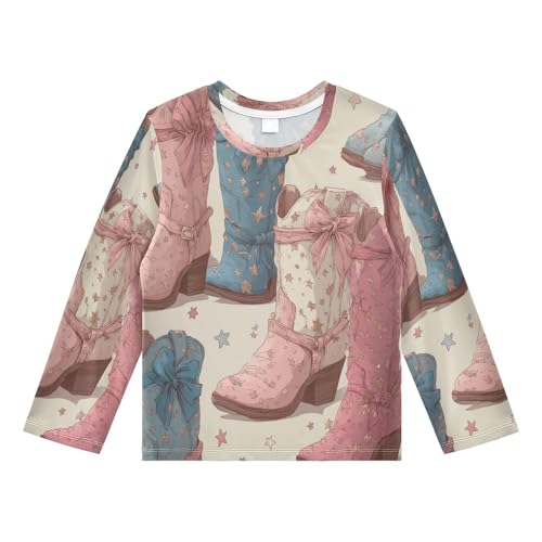 Starry Sky Cowboy Boots Boys Rash Guard Long Sleeve UPF 50+ Boys Swim Shirt Quick Dry Shirt for 3-12 Years