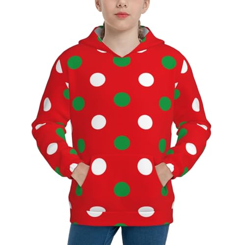 White and Green Polka Dot Kid Hoodies Boys Sweatshirts Girls Pullover with Pocket