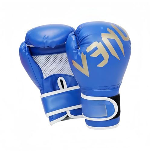 ボクシンググローブ PU製 | 6オンス/8オンス/10オンス/12オンス | 通気性・EVAクッション内蔵 | トレーニング/キックボクシング/総合格闘技/空手/サンドバッグ練習に最適 | 男女兼用・子供用対応 (8oz,ブルー)