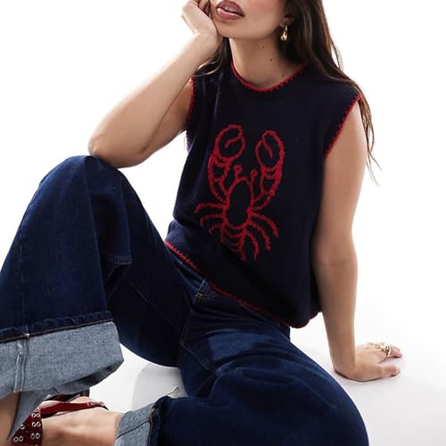 Giraropa Women Ribbed Knit Sweater Vest Contrast Color Sleeveless Crew Neck Loose Fit Pullover Tank Tops Trendy Clothes4