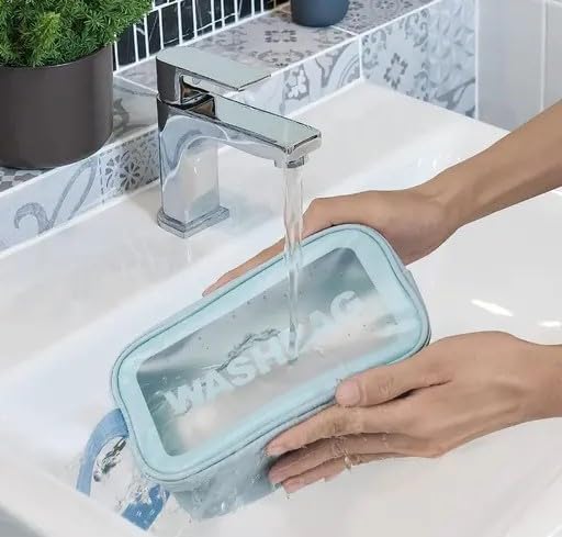 Image of Gritty Wash Bag Pouch for Travel Kit Toiletry Bag Cosmetic Bag Make Up Box for Brushes,Accessories with Handle,Large Capacity Translucent Waterproof Travel Small Size 25X16X10 (Sky Blue)