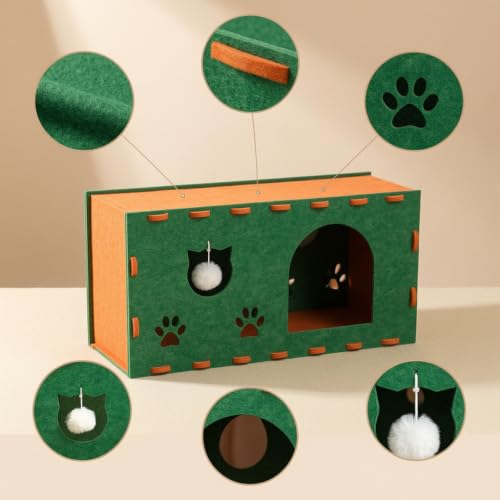 SiaBiced Katzentunnelbett & Katzenhöhle aus Filz mit Kratzpappe für Katzen- Spieltunnel & Schlaf-2