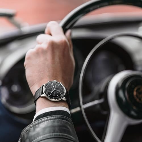 FEICE Men's Mechanical Analog Watch Bauhaus Automatic Watch Stainless Steel Self-Winding Wrist Watches Casual Dress Watches for Men with Leather Bands Date Calendar -Fm121 (Black-1)