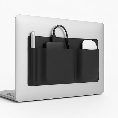 Organizador adhesivo de 3 bolsillos para laptop, soporte adhesivo para mouse y disco duro para MacBook y PC, bolsillo delgado reutilizable 3M para