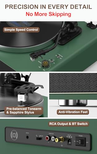 Image of Turntable Record Player with Built-in Speakers, Vinyl Record Player Support Bluetooth Playback Auto Stop 33&45 RPM Speed RCA Line Out AUX in All-in-one Belt-Drive Turntable for Vinyl Records