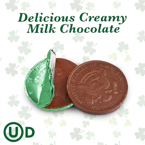 Belgian Chocolate Coins Bulk Pack - Approx. 110 Green Foil Wrapped Milk Chocolate Coins Candy For Party Favors, Gift Bags & Treats