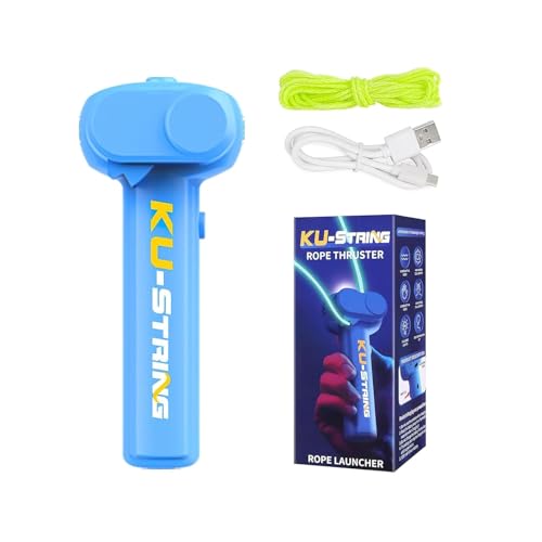 Image of Rope Launcher Toy Gun with 3 Refill Strings - Handheld Rope Thruster Shooter with LED Light, Pull String Shooting Game Toy for Kids and Adults Stress Relief Novelty Gadget