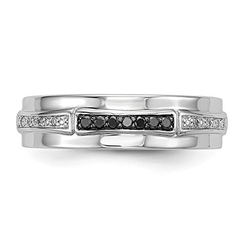 Solid 925 Sterling Silver White & Black Diamond Men's Ring (6mm) (1/8ct.)4