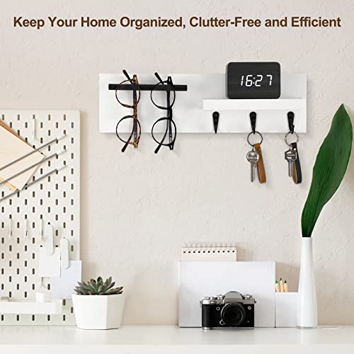 Key-Holder-for-Wall-Decorative-Entryway-Shelf-with-Hooks-Holds-Keys-Dog-Leash-Sunglasses--Key-Hanger-with-3-Hooks-Organizes-Enhances-Home-Decor-15-x-45-x-26-White