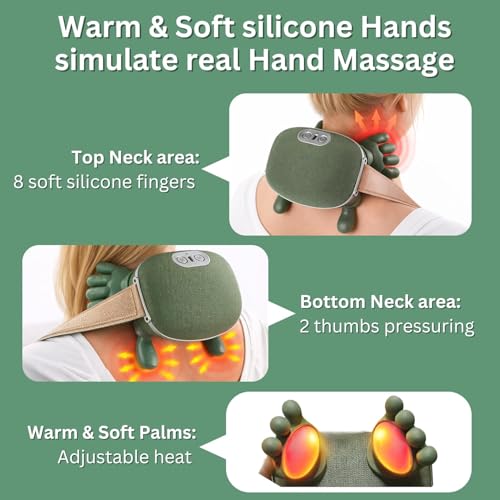 Image of Shoulder and Neck Massager, Bionic Heated Massager, Neck Massager with Fingers, 4D Kneading Massage, Simulates a Real Palm Massage for Comfort, Relax Muscle Tension (Green)