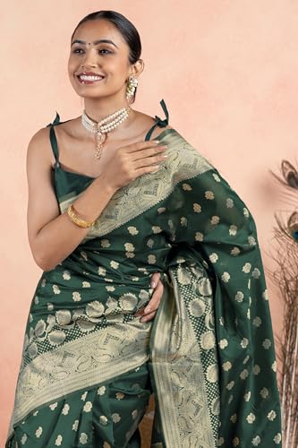 Image of Subham Women Saree Chandrakor Paithani Silk Cotton | Soft Daily Wear Golden Zari Sari with Unstitched Blouse