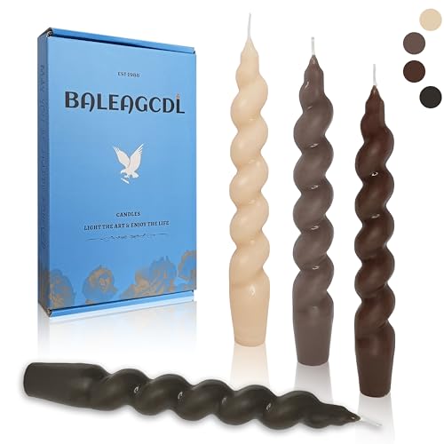 Image of Unscented Short Candles Gradient Brown Twisted Candle 7.5 Inch Smokeless Spiral Candlesticks Handmade for Romantic Dinner Holiday Gifts Decor