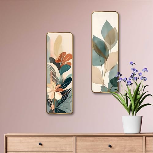 Image of Livin'luxe Abstract Botanical Floral Wall Panel Set of 2 | Sparkle Lamination MDF Wall Art | Modern Nature-Inspired Decor for Living Room, Bedroom & Hallway Walls (12 x 18 Inch) AS-11