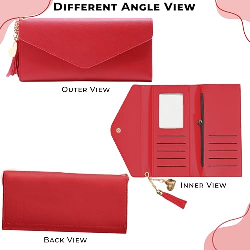 Image of Kraptick Women's Wallet -Stylish and Compact Purse Clutch Wallet, Stylish Card Coin Holder, Debit Card Holder, Money Organizer and Travel Wallet for Women with 13 Slots (Red)