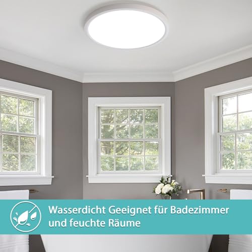 JDONG Deckenlampe LED Deckenleuchte Ø23CM Rund 18W Deckenleuchten flach 4000K Neutralweiß Badlampe Decke Küchenlampen Ultra Dünn 2.5CM Ideal für Wohnzimmer Balkon Keller Schlafzimmer Flur