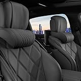 EARJIA Car Neck Pillow for Headrest Nappa Leather Cover Support Head Pillows for Driving Memory Foam Seat Headrests Cushion for Most Cars SUV Home Office Traveling Black 2PC