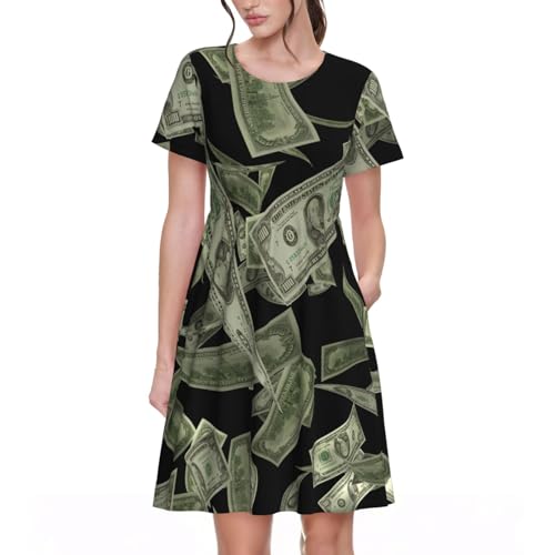Robe à manches courtes confortable look casual motif dollar pour femme