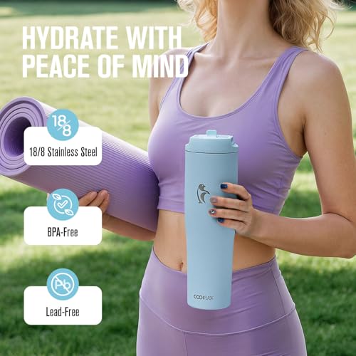 Image of Coolflask 40 oz Insulated Water Bottle Fits Cup Holder with Straw & Handle