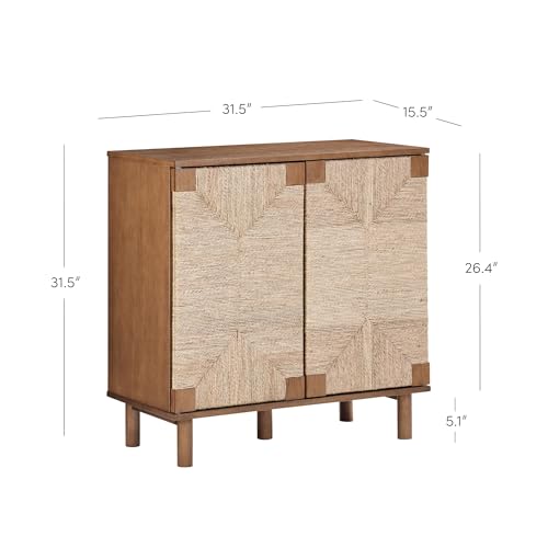Image of Nathan James Beacon Boho Accent Cabinet with Doors, Free Standing Kitchen Cabinet Storage with Adjustable Interior Shelf and Seagrass Accent, Dark Brown