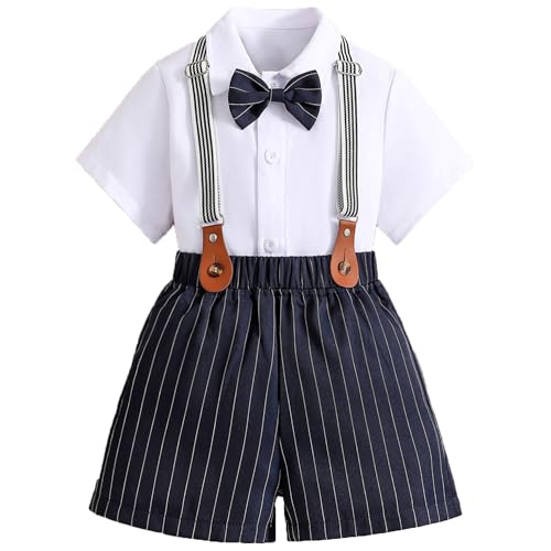 LIUNLU Baby Boy Formal Outfit 5Y Kids Formal Suit Summer Short Sleeve Shirt+Bowtie+ Suspender Shorts Gentleman Outfit Clothing Set