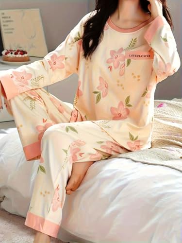 Image of GLASGO Women's Cotton Pajama Set with Top & Pants|| Korean Night Wear|| Loose Fit Home Wear || Lightweight Printed Set || Soft & Comfy Sleepwear for Girls & Women || LNS-4-$