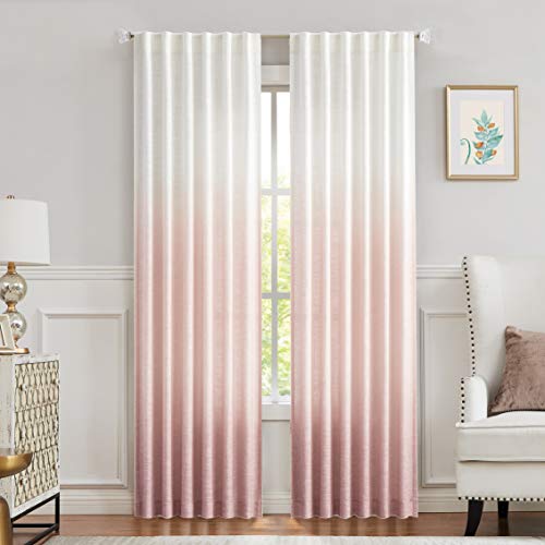 Central Park Ombre Window Curtain Panel Linen Gradient Print on Rayon Blend Fabric Backtab Rod Pocket Drapery Treatments for Living Room/Bedroom, Cream White to Pink, 50" x 84", Set of 2