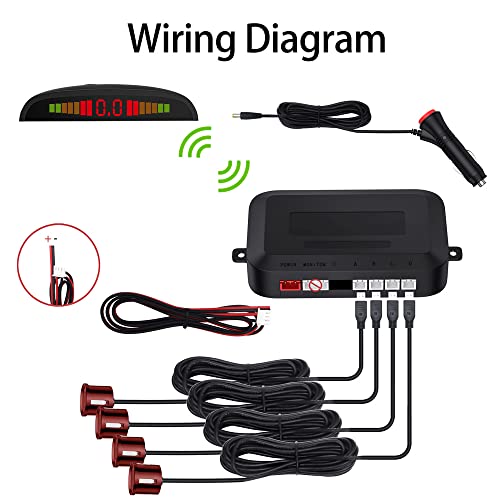 Image of Wireless Parking Sensor, Reverse Radar System with 4 Car Backup Sensors, Wireless LED Distance Display with Sound Warning + 4 Flit Red Color Car Parking Sensor for Auto Vans RV Trailer