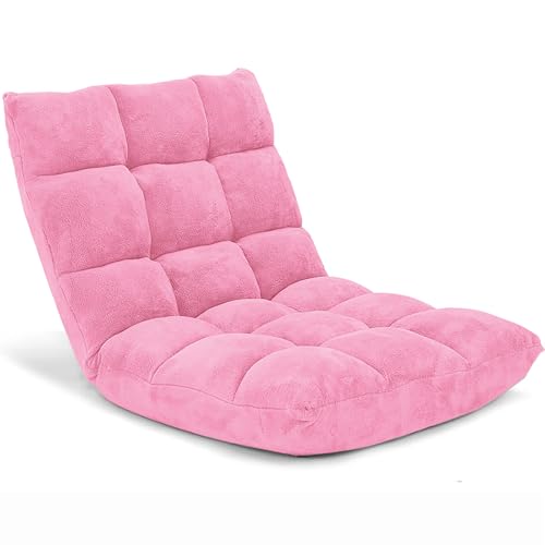 Image of Giantex Floor Chair with Back Support, Folding Sofa Chair with 14 Adjustable Position, Padded Sleeper Bed, Couch Recliner, Floor Gaming Chair, Meditation Chair, Gaming Floor Chairs for Adults(Pink)