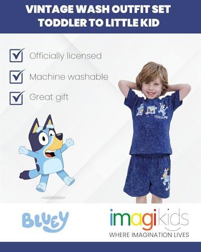 Image of Bluey Drop Shoulder T-Shirt and Shorts Outfit Set Toddler to Big Kid Sizes (2T - 10-12)