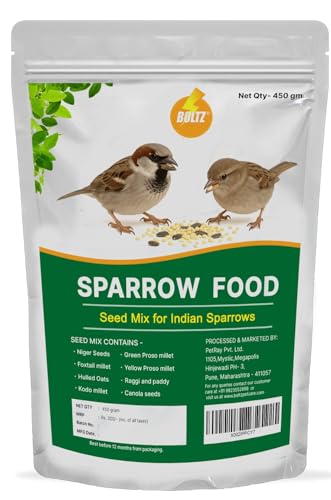Image of Boltz Premium Sparrow Food, Natural Mix of Seeds & Grains, Daily Nutrition for House Sparrows & Wild Birds, Rich in Protein, Fiber & Vitamins, Clean, Fresh & Easy to Digest (450 Gram)