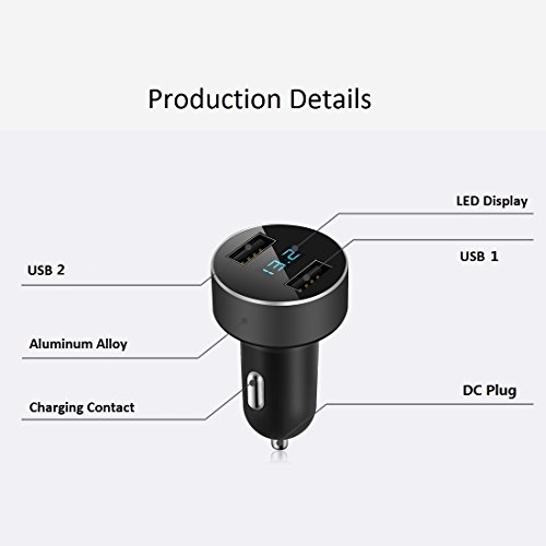 Dual USB Car Charger,Output 4.8A Car Adapter,Cigarette Lighter Voltage Meter Compatible for iPhone,iPad,Samsung,LG,Google Nexus,Other USB Devices,Black