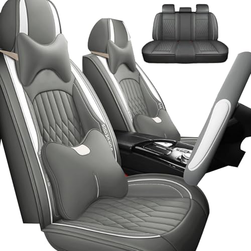 シートカバー に適用 レクサスRX20系(平成27年10月~令和元年) 車用シートカバー レザー素材 360度全包囲 高弾性スポンジ 耐磨耗 通気性 防水防汚 全天候型 春夏秋冬対応 簡単取り付け 座布団 5枚セット 【2025年】(灰,枕付き)