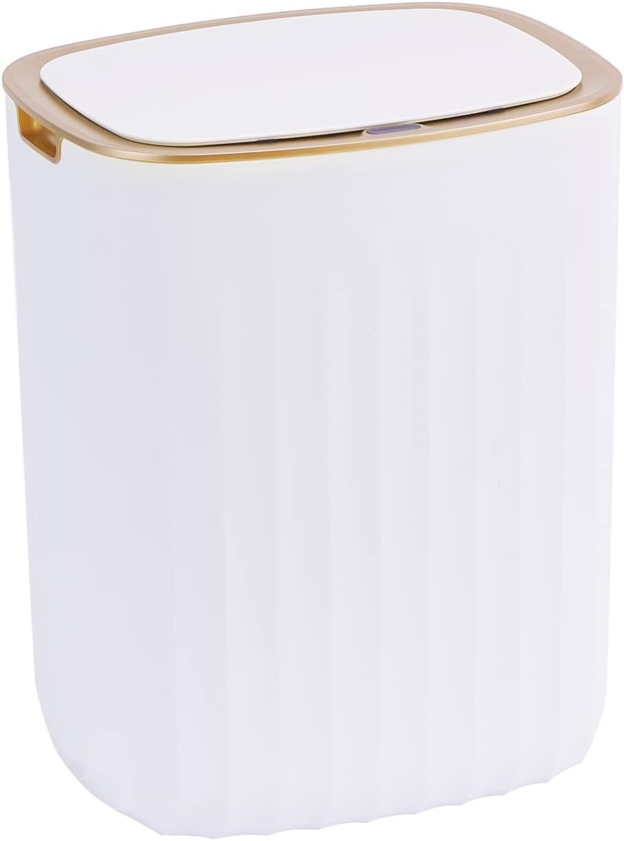 3.5 Gallon Waterproof Motion Sensor Bedroom Trash Can with Lid Bathroom Decor, Bathroom Accessories Automatic Garbage Bin for Living Room Office, Golden
