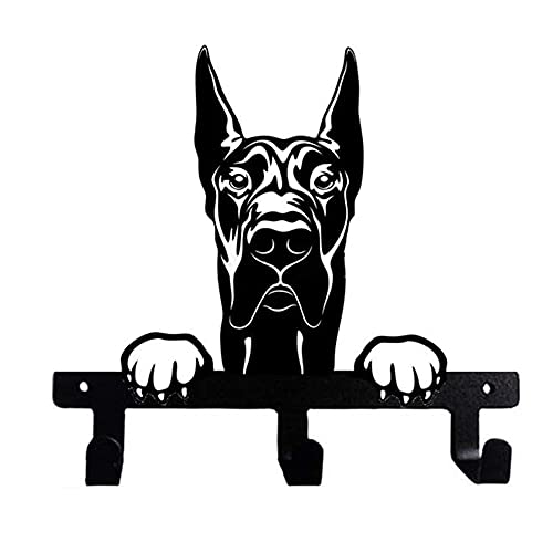 The Great Dane Scooby Scrappy Doo Dog Design Shaped Portrait Black Coated Metal Wall Leash Key Hook for Kitchen Bathroom Bedroom Garage Mud Room (Peek-a-Boo)