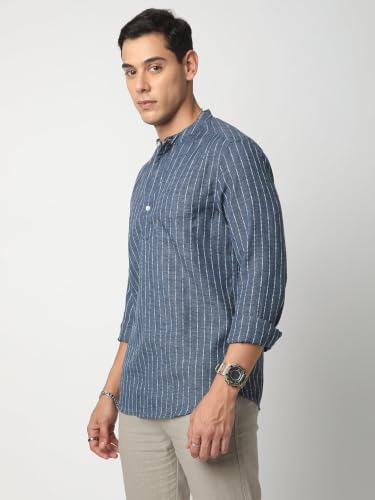 Image of VASTRADO Aegean Blue Chalk Striped Kurta MK5805A