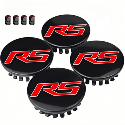 4PCS RS Wheel Center Cap Hub Cover and 4PCS RS Tire Valve Caps Compatible with Camaro Equinox Cruze Malibu Trax 59mm (RS-1)
