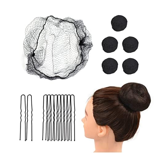 50Pcs Invisible Bun Hair Nets with 40 U-Shaped Pins, Elastic Mesh Hair Accessories for Ballet Bun, Suitable for Women and Girls (Black)