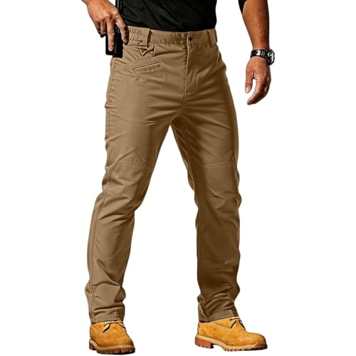 Pantalones de trabajo tipo cargo para hombre, elásticos, tácticos, con cintura elástica, con múltiples bolsillos, para senderismo, acampada, informales, ligeros, duraderos, impermeables, Oro #2, XXL