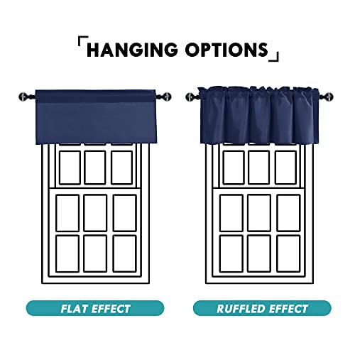 Jiuzhen Valance Curtains For Kitchen Window Valances For Living Room/Basement Window Curtains Bathroom Thermal Insulated Short Rod Pocket Curtain Panels, Navy,60 X 18 Inches,1 Panel #TOP4
