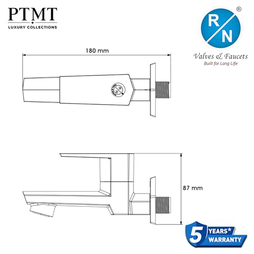 Image of RN PTMT Long Body Bib Cock for Bathroom | 15mm Long Body Foam Flow Water Tap with Flange | Luxury G20 Collection Faucet | High-Grade Engineering Polymer Tap (Metallic Grey Black Dual, Pack of 4)