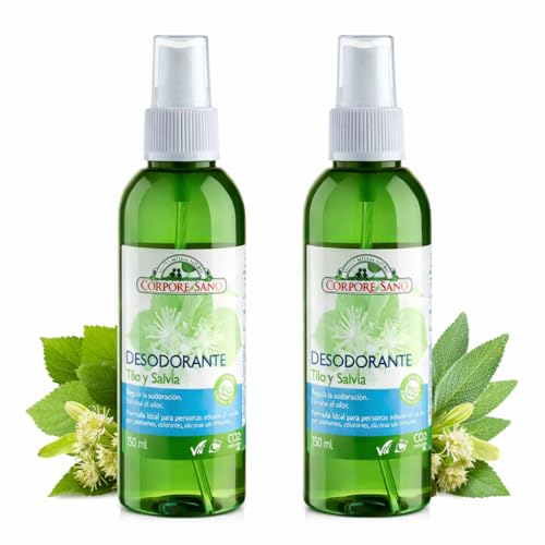 Desodorante Sin Aluminio Natural Spray Tilo y Salvia 150 ml (Pack 2) Corpore Sano – Protección 24h Piel Sensible – Sin Parabenos ni Siliconas – Hombre y Mujer