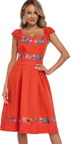 Image of Women's Mexican Dress Embroidered Causal Lace Party Dress