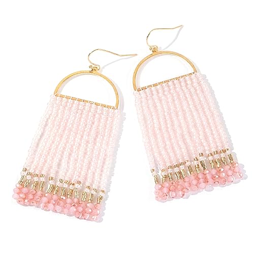 Bohemia Beaded Dangle Earrings - Handmade Seed Bead Earrings, Statement Beaded Tassel Earrings for Women