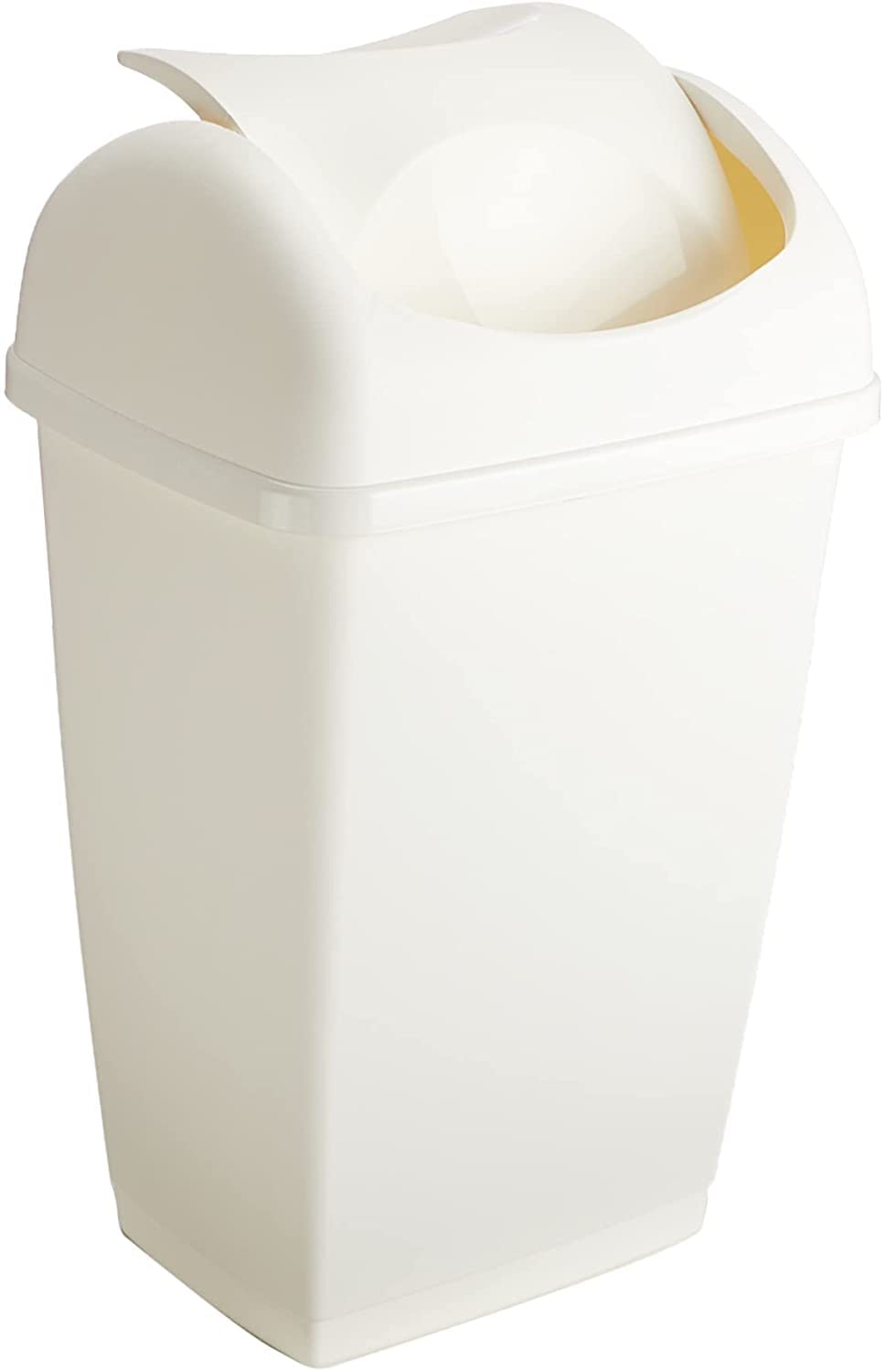 OptiProducts50L Swing Top Bin Plastic Waster Paper Rubbish Recycle Bin Home Office Kitchen Room (Cream)