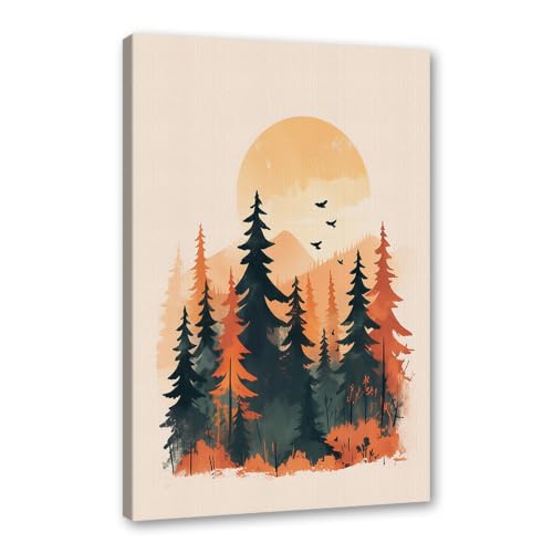 Toile murale cerf de montagne aquarelle encadrée style minimaliste 28 x 35 cm
