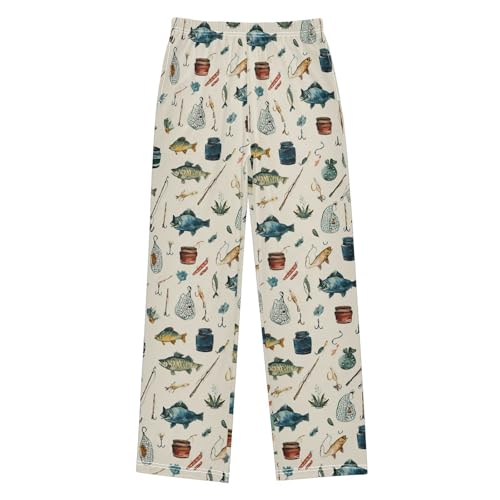 Pattern Of Fishing Themed Lounge Pajama Pants Soft PJ Bottoms for Sleepwear Ages 6-14 Years
