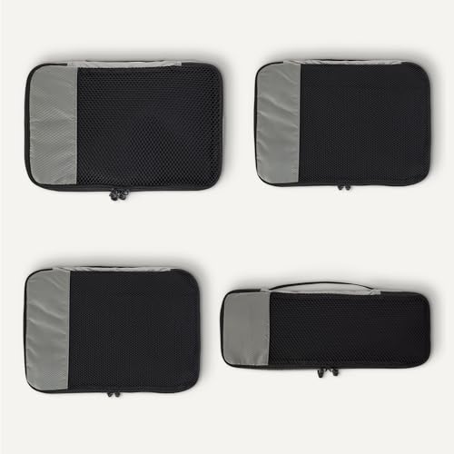 Miniatura 5 de Amazon Essentials Juego de 4 Cubos para Viaje, Organizador de Equipaje con Doble Cremallera, Parte Superior de Malla, 100% Poliéster, Pequeño/Mediano/Grande/Delgado, Gris (antes Amazon Basics)