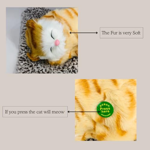 Image of Cute Sleeping Cat Soft Toy with Meow Sound,Cushion for Car Dashboard & Home Decor | Soft Plush Stuffed Animal Pillow for Kids & Gifting (Orange, Medium)