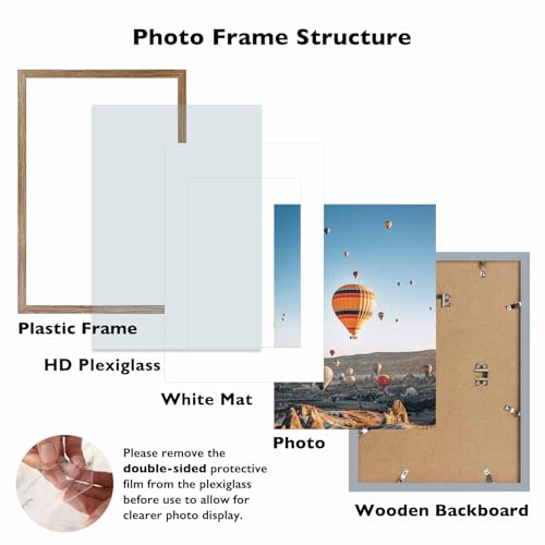 Image of JCJMY 11x17 Picture Frame Rustic Brown with 8x10 Mat, Display Photo 8x10 with Mat or 11 x 17 Without Mat, Wall Hanging Large 11x17 Poster Frame with Shatter Resistant Plexiglass, Rustic Brown